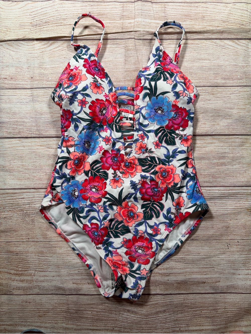 NWOT Floral One-Piece Swimsuit Ladder‎ Front in White, Pink & Blue
